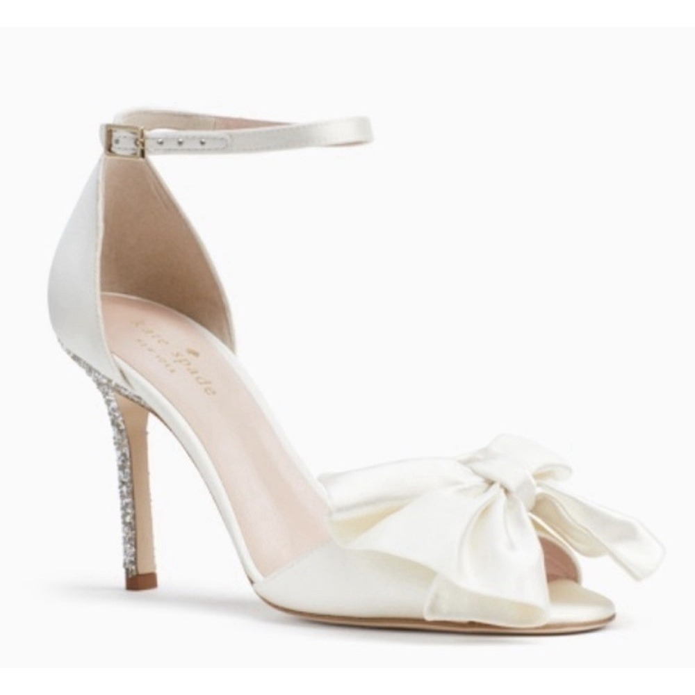 Kate Spade New York Iveene Bridal Bow Ivory Satin Hight‎ Heel Sandals Size 11